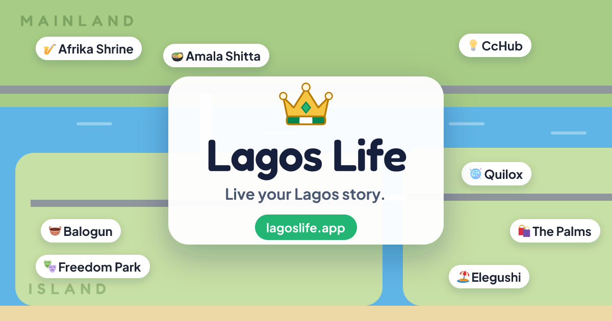 Official Lagos Life share image with the game title and illustrated city locations